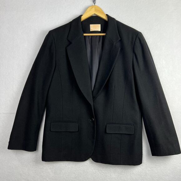 Classic VTG Pendleton 16 Women's Black 100% Wool Single Button Blazer Jacket - Picture 1 of 14